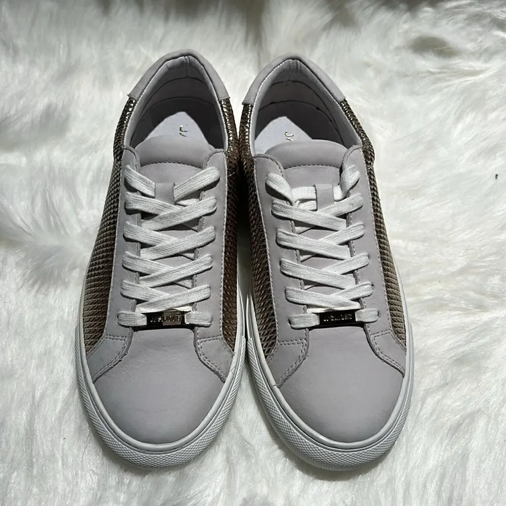 J/Slides Gold Hilton Leather‎ Platform Sneaker. Size 7.5.  B69